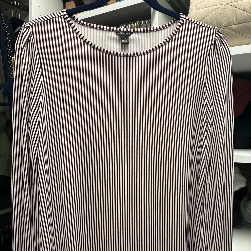 Ann Taylor burgundy striped blouse.